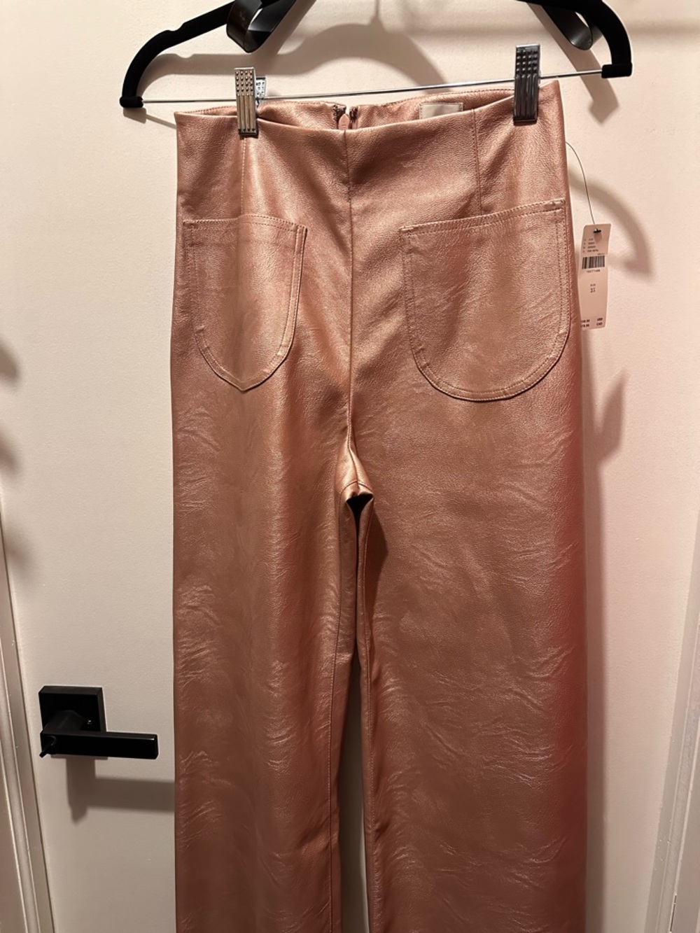 ANTHROPOLOGIE The Colette Crop Metallic Faux Leather Ruffle-Hem Pants by Maeve